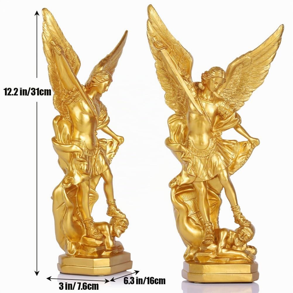 QIANLING San Miguel Arcangel Statue aus Kunstharz, religiöser Erzengel Michael, der Erzengel siegreich über Satan, 31,8 cm, geeignet für Sammlung oder Dekoration