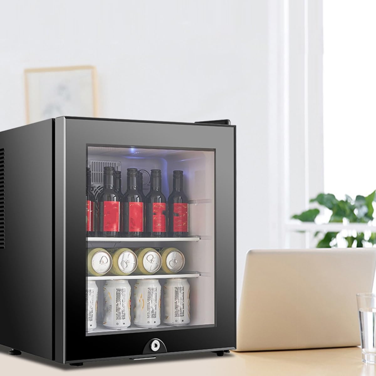 GIZNXBA Mini Fridge for Bedroom, Portable Skincare Fridge with Transparent Glass Door, Thermoelectric Cooler and Warmer Small Refrigerator Makeup, Food, Drinks, Office Car(Size:40L)