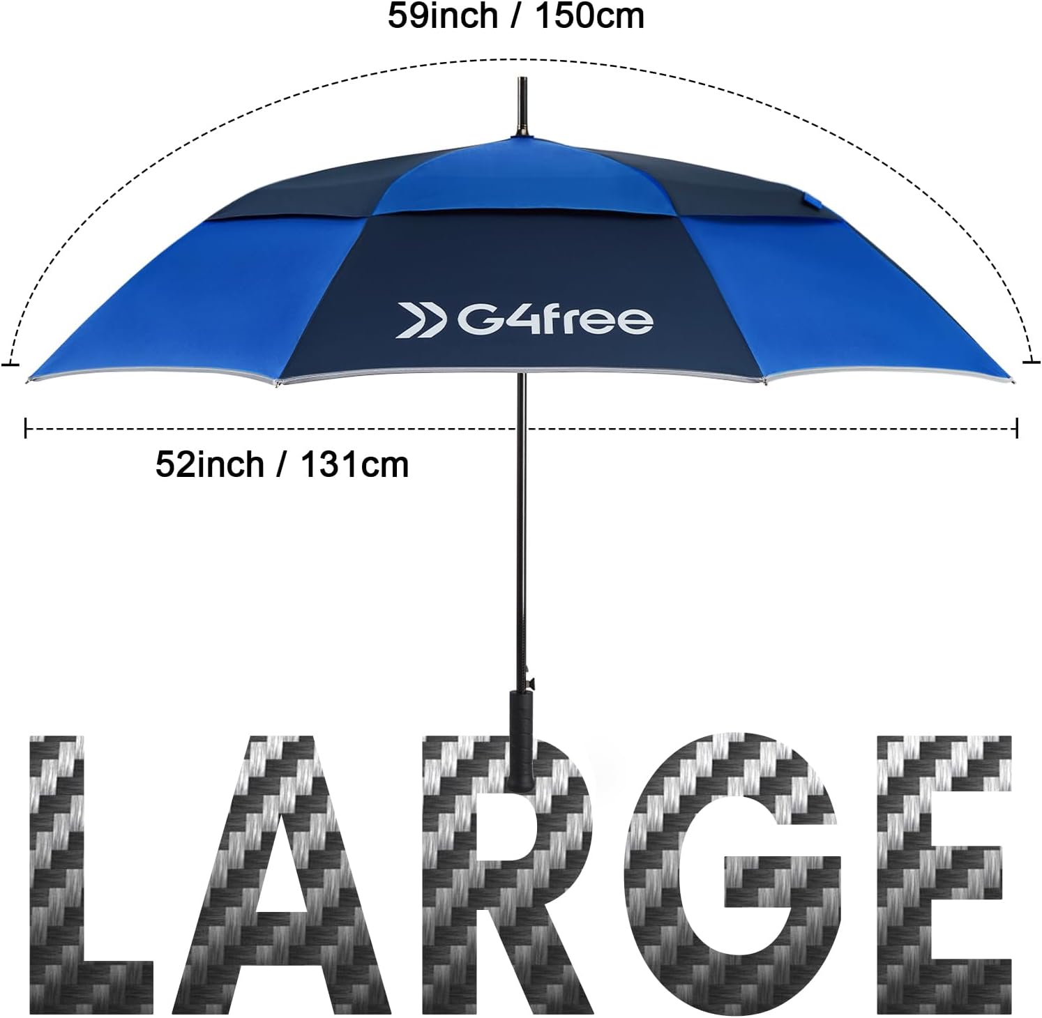 G4Free Strongest Golf Umbrella with Full Carbon Fiber, Well-constructed & Super Lightweight & Windproof Double Vented Mesh Canopy Large 62 Inch Oversized Stick Umbrellas for Rain Sun, Automatic Open