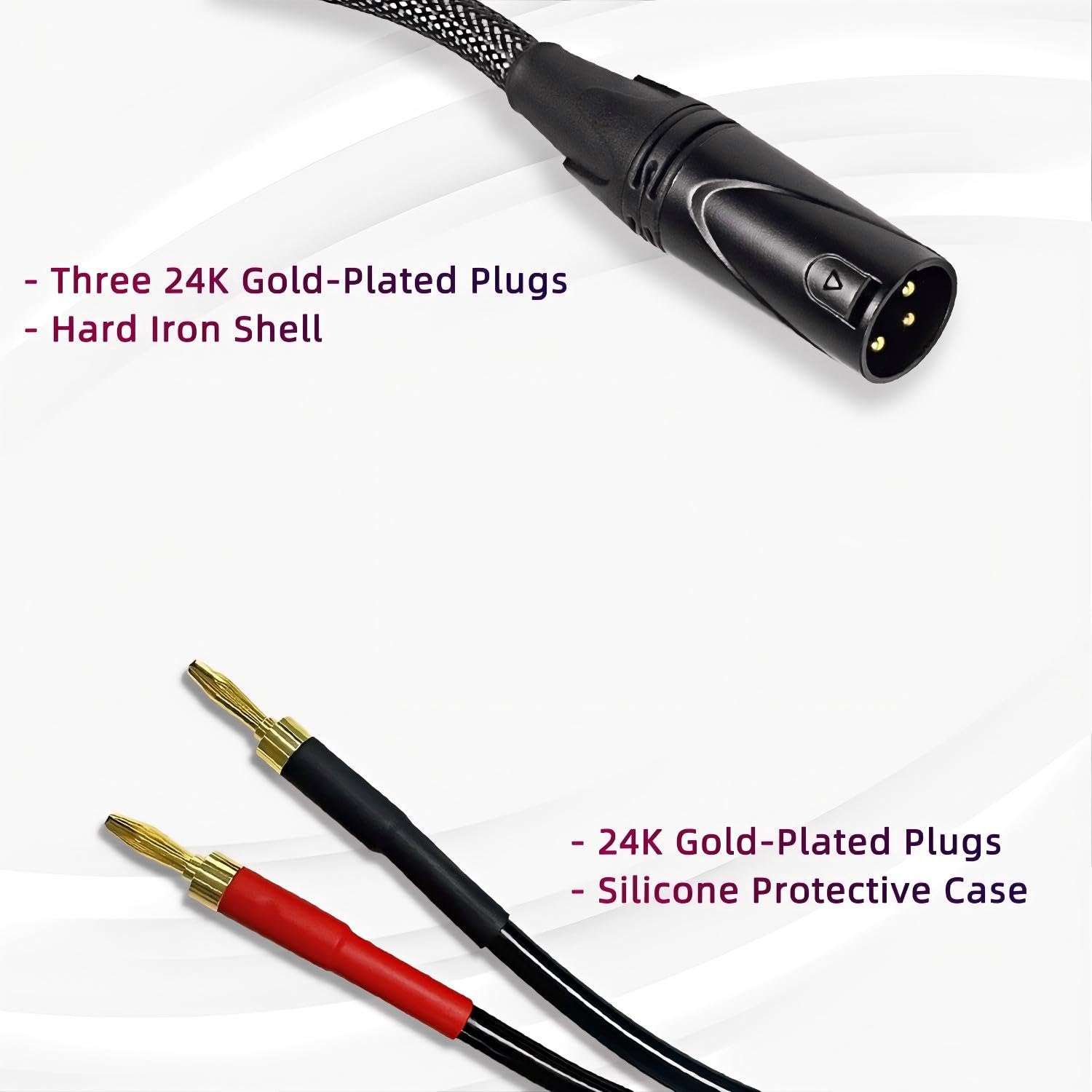 XLR-auf-Bananen-Lautsprecherkabel, XLR3-Stecker auf 2 Bananenstecker, XLR-Kabel, OFC-12-AWG-Draht, robuste Nylon-geflochtene Abdeckung, für XLR auf Lautsprecher-Endverstärker, Schwarz, 2 m