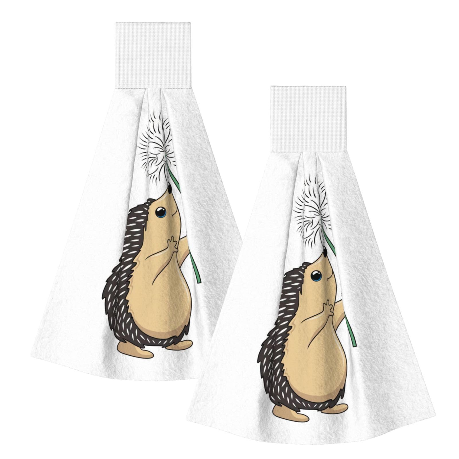 DOPKLNA Hedgehog Animal, 2 Pcs Hanging Coral Fiber Hand Towels for Bathroom, Absorbent Kitchen Towels