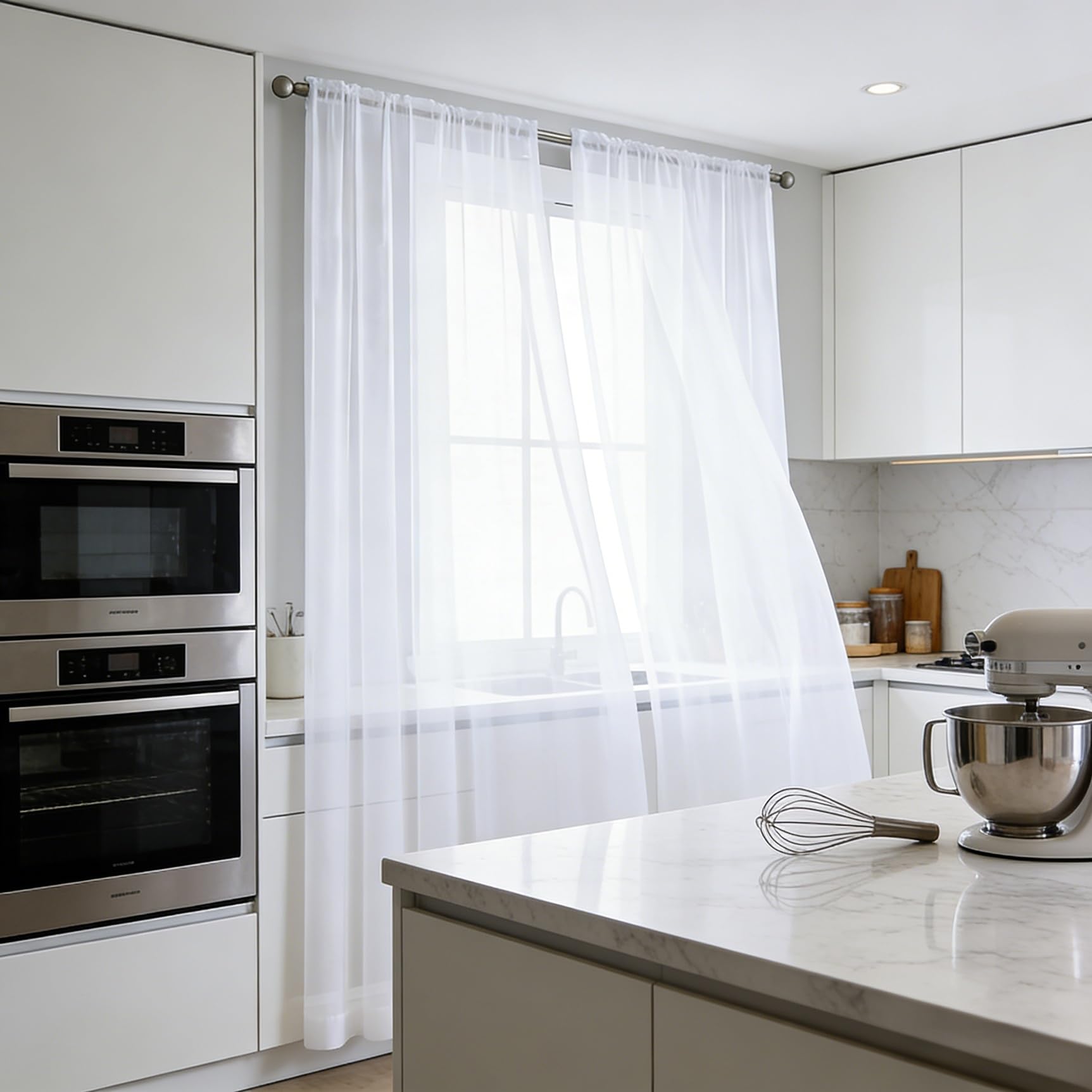 Cortina visillos salon moderna blanca de 110 x 120 cm para ventanas decorativas de cuarto y cocina