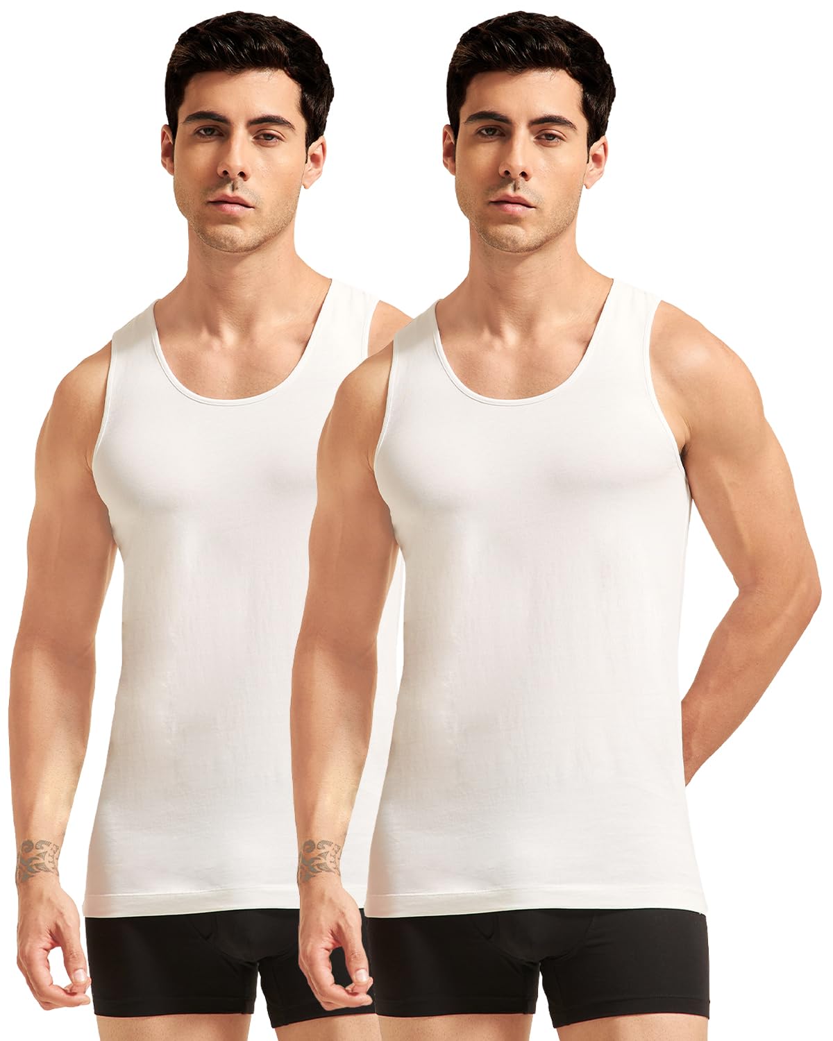 urban adventure Men's Organic Bamboo Vest, Ultra Soft Breathable Sleeveless Innerwear, Round Neck Regular Fit Tank Top, White-picture-40