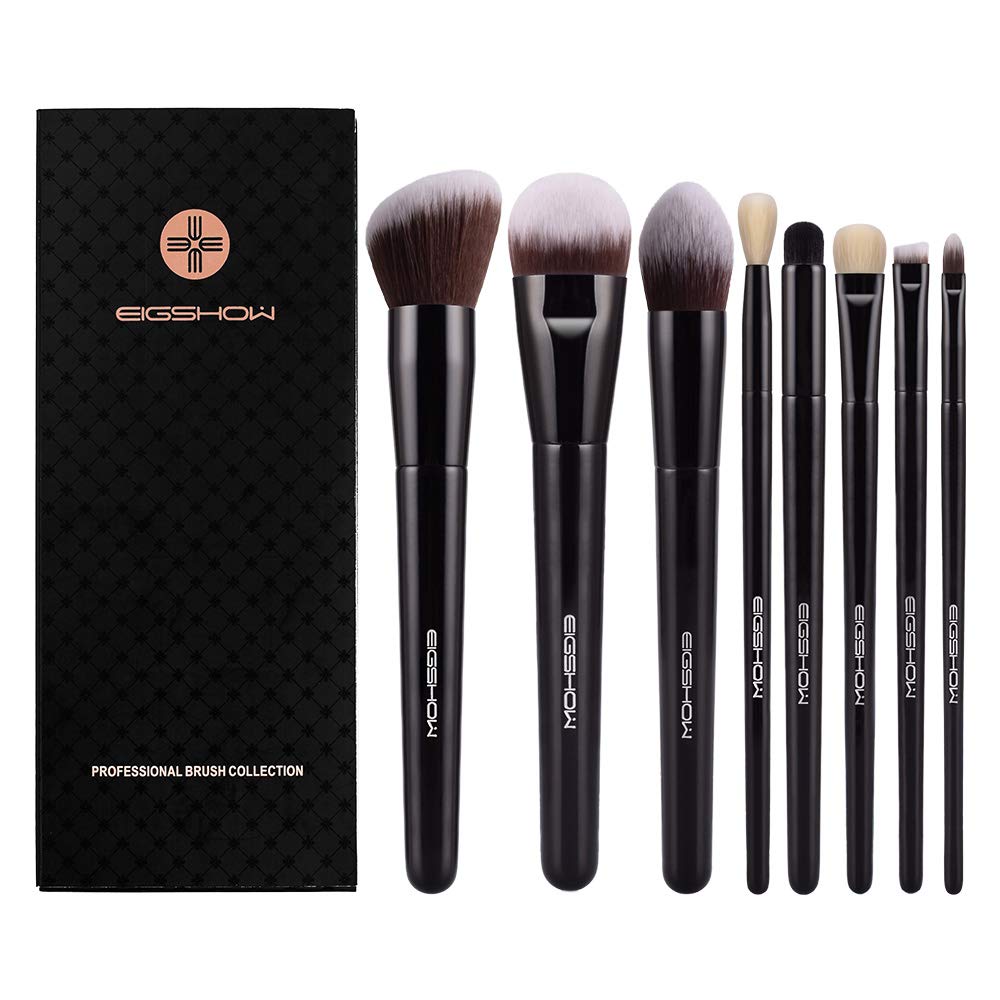 Makeup Brushes, Eigshow Premium Makeup Brush Set Synthetic Cosmetics Foundation Powder Concealers Blending Eye Shadows Face Kabuki Makeup Brush Sets (Bazaar Black 8pcs)