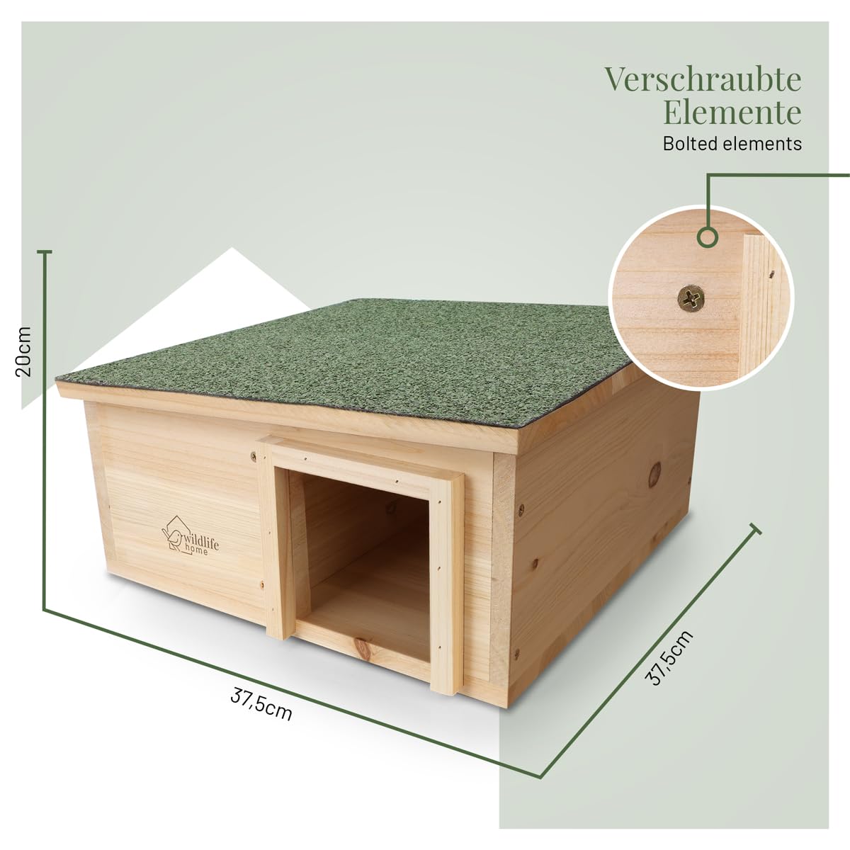wildlife home Casa para erizos, resistente al invierno, tamaño XXL, de madera con suelo y techo resistente a la intemperie, comedero para erizos, resistente a los gatos, erizos, cuartos de invierno