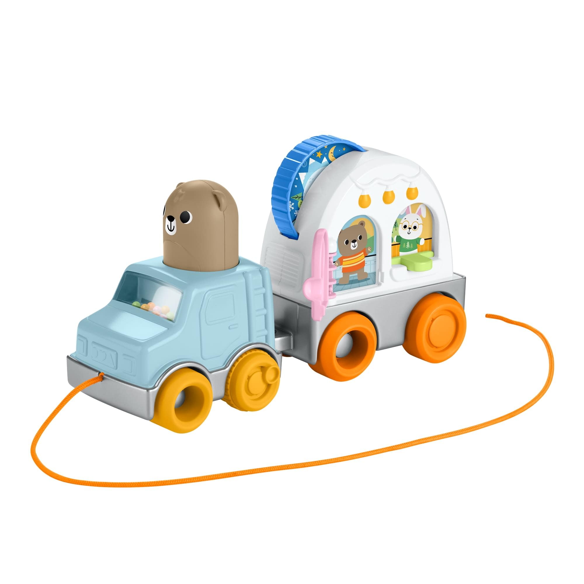 Fisher-Price - Camper Foresta degli Amici, Veicolo trainabile a Tema Campeggio con Suoni e Accessori, attività sensoriali per Lo Sviluppo delle capacità motorie, 1+ Anni, JKD52