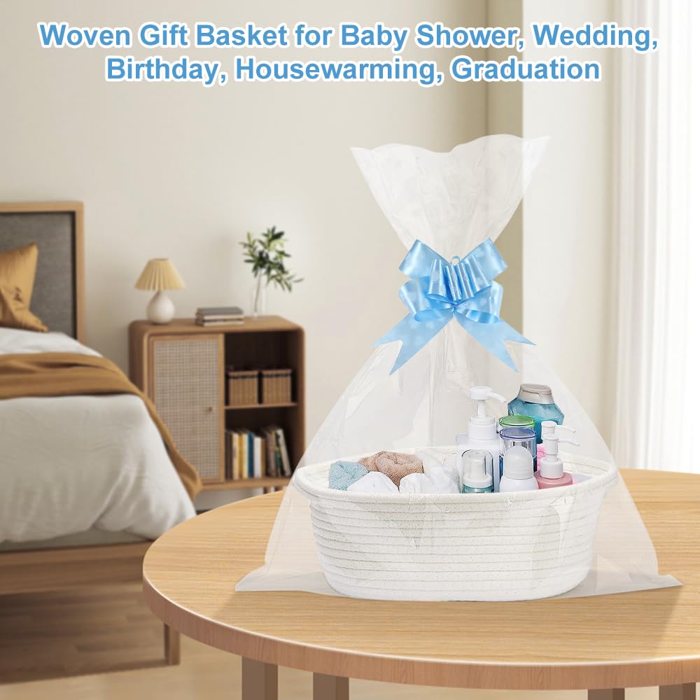 Panier Cadeau Vide En Corde De Coton Blanc – Kit Avec Cellophane, Ruban Et Nœud – Pour Anniversaire, Baby Shower, Mariage - 11