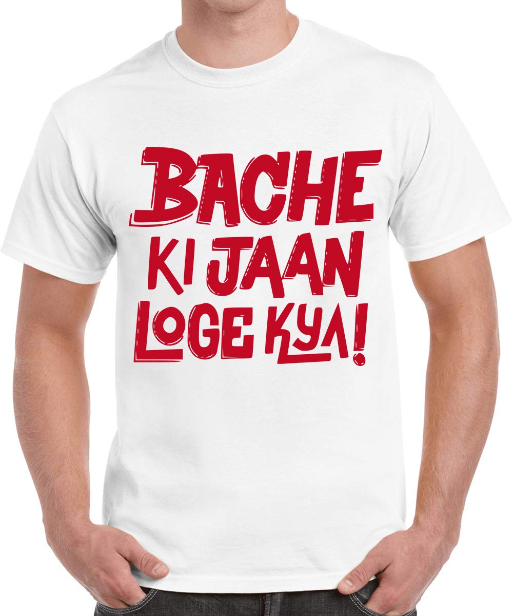Caseria Men's Round Neck Cotton Half Sleeved T-Shirt with Printed Graphics - Bache Ki Jaan Loge