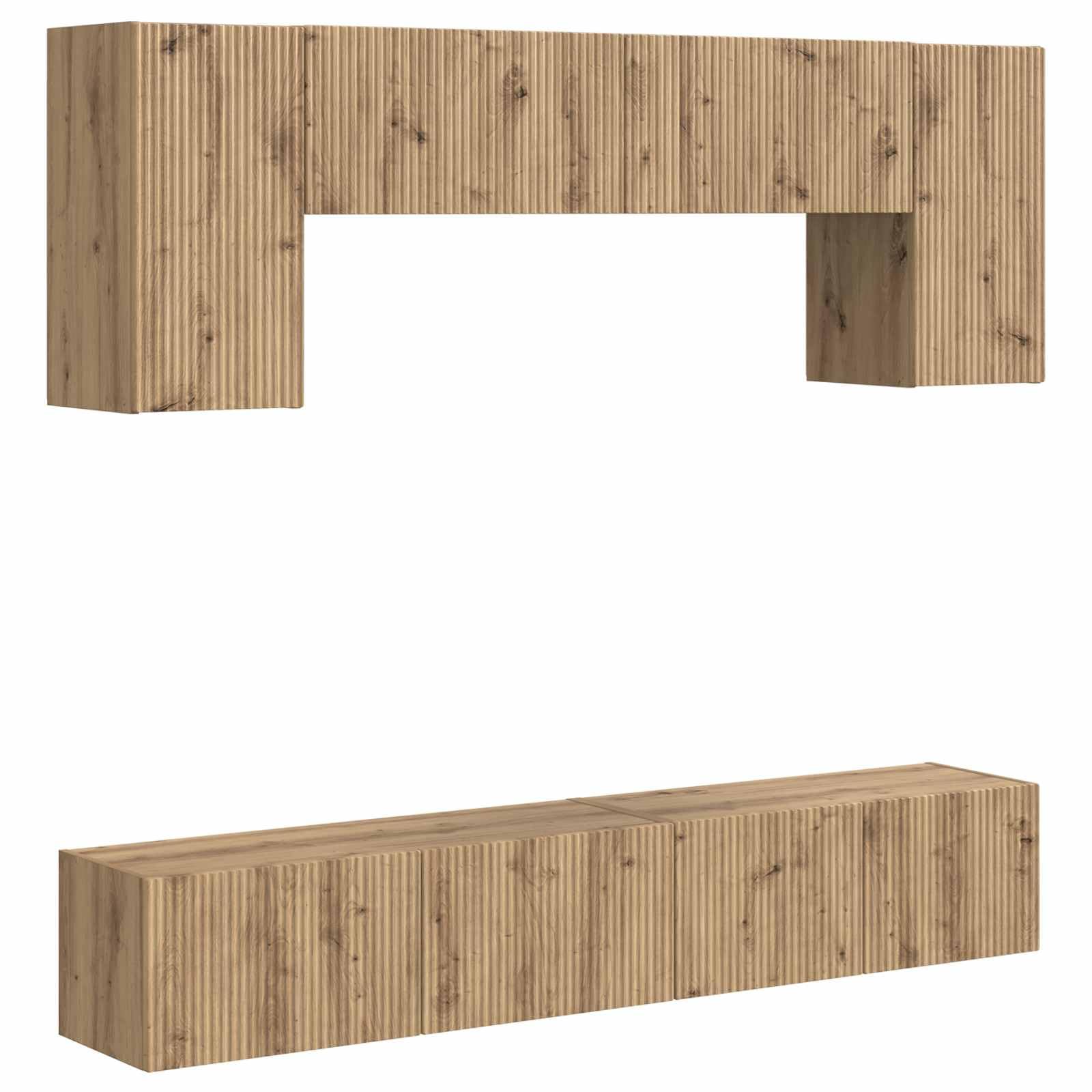 TV-Schrankset Wandmontiert 5-teilig, Hochglanz Weiß Holzwerkstoff, Modernes Media Center für Wohnzimmer, Schlafzimmer, 98x31x29.5cm, mit Stauraum