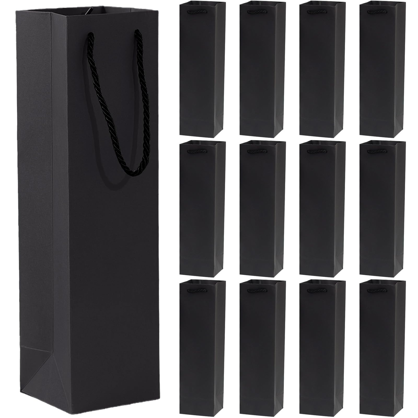 HOMAVEL 12Pcs Black Wine Bottle Gift Bags with Handles, Kraft Paper Bags