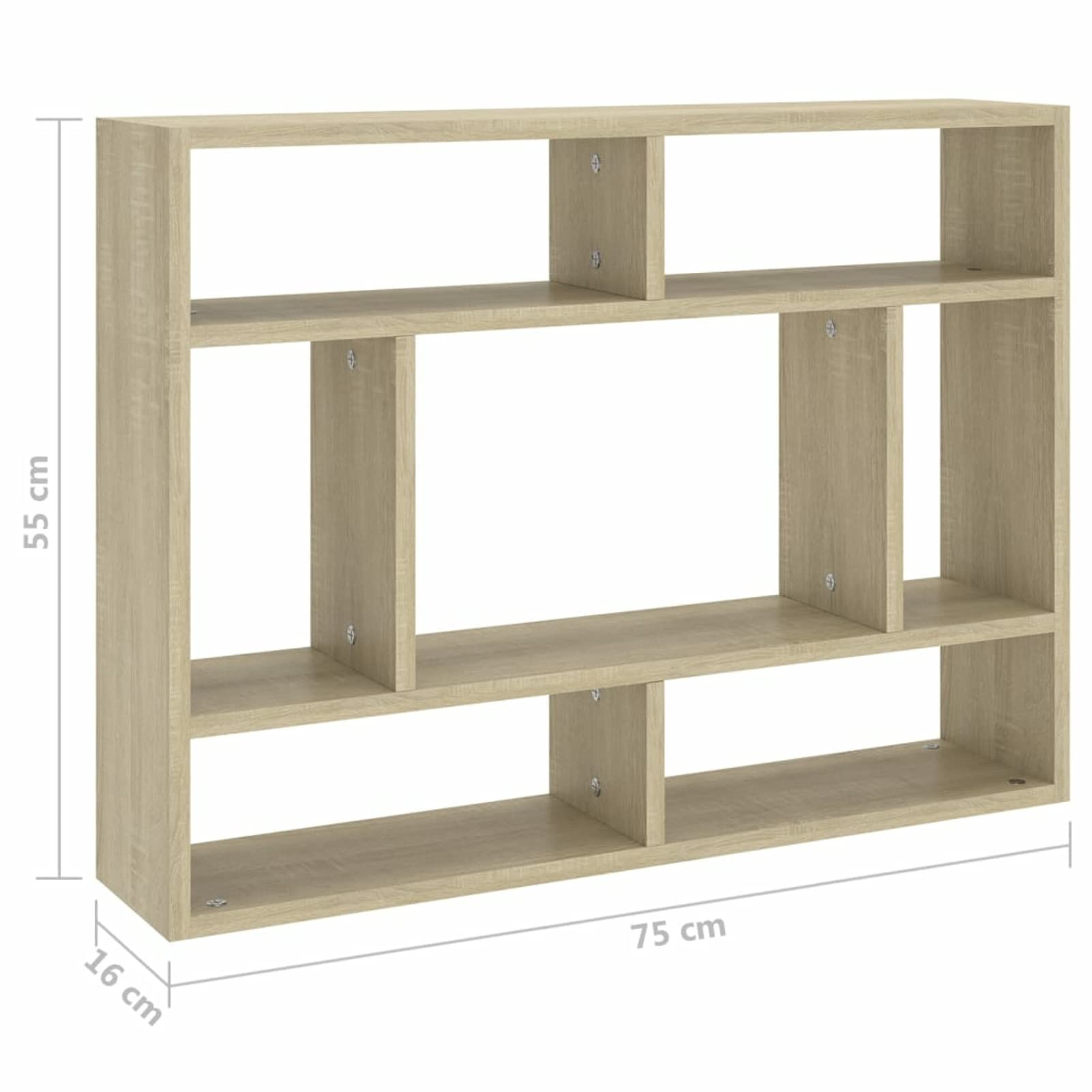 Gecheer Mensola da parete con scomparti aperti, per CD, DVD, in legno di rovere Sonoma, 75 x 16 x 55 cm, for libri, collezioni, decorazioni