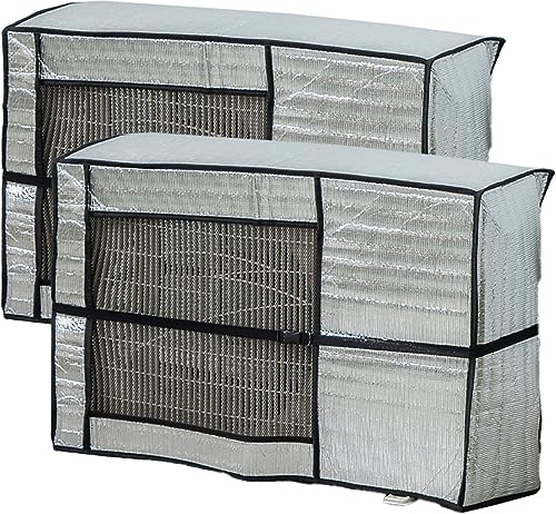 Logianami エアコン 室外機 カバー 室外機保護カバー アルミ箔素材 日 雨 雪 風 ホコリよけ 省エネ 防水 防塵 オールシーズン適用 (M&Lサイズ各1個ずつ)