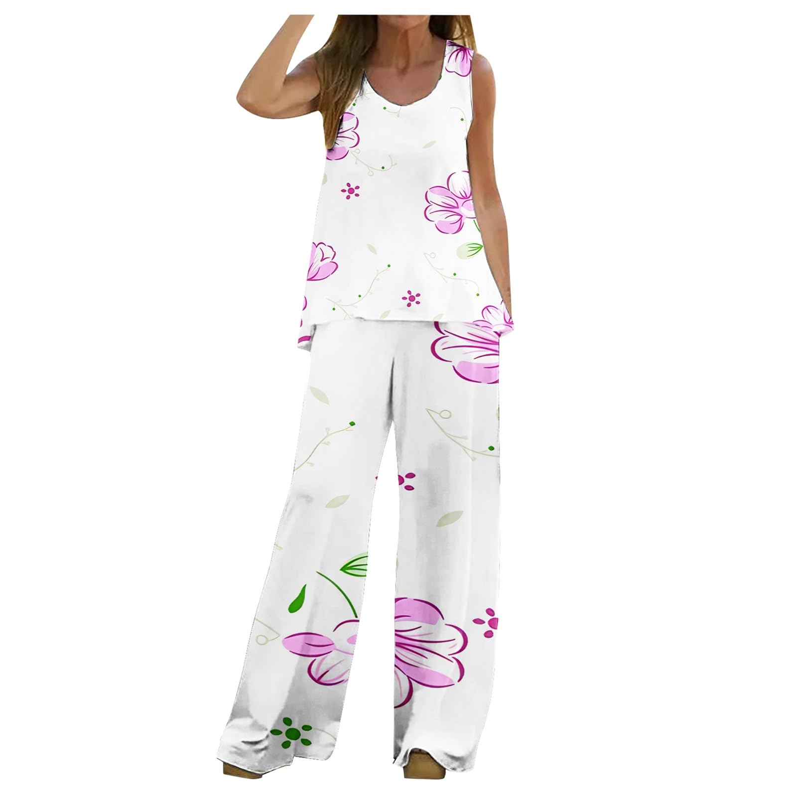 Generic uctor Mujer Casual Personalidad Impresión Digital Sin Mangas Top Elástico Talle Alto Pantalones Conjunto De Dos Piezas Mallas Negras Cintura
