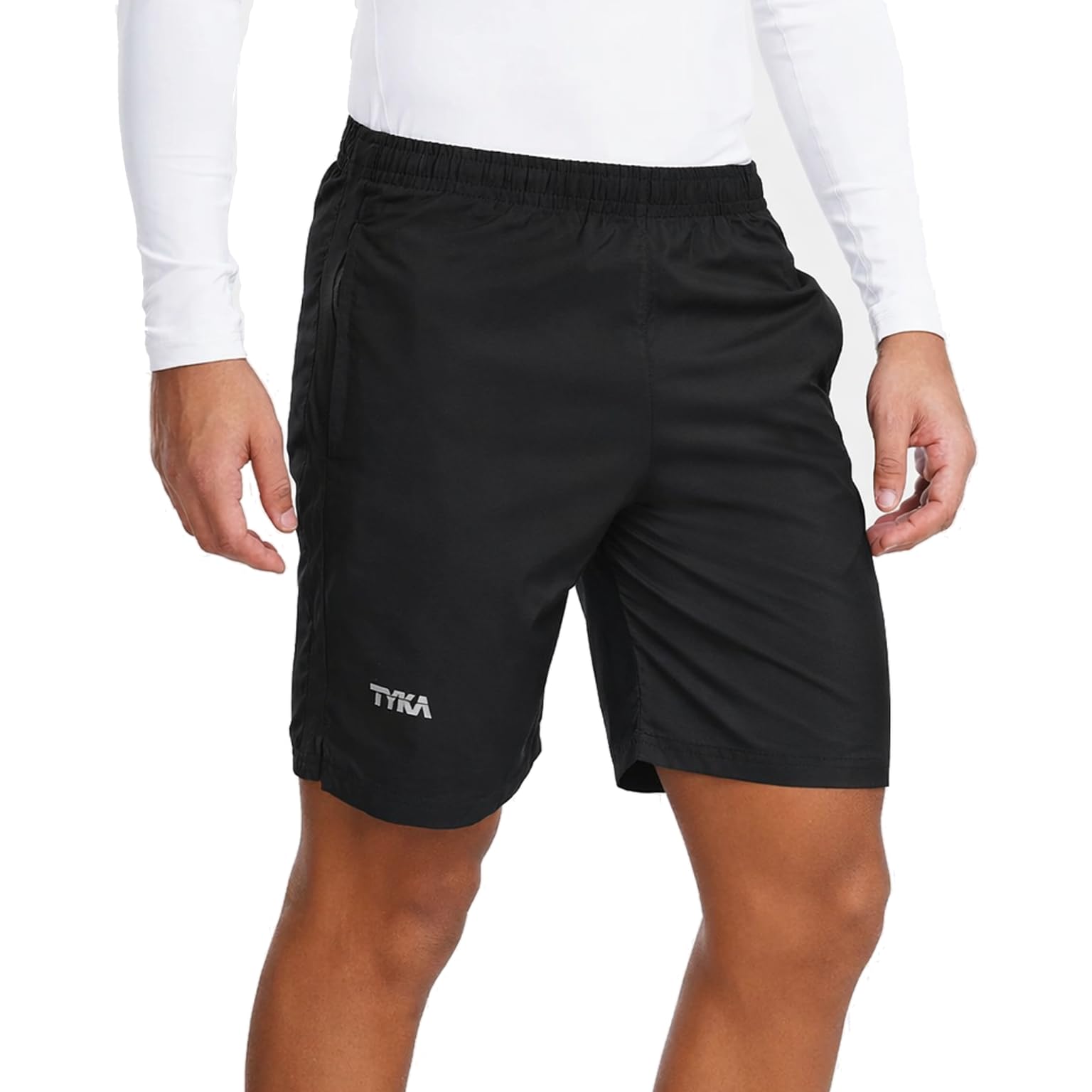 tyka Men's Polyester Training Shorts | Quick Dry Gym Running Sports Shorts | Micro Twill Fabric | Zipper Pockets | Elastic Waist Drawstring | Workout Activewear for Men Black-picture-32