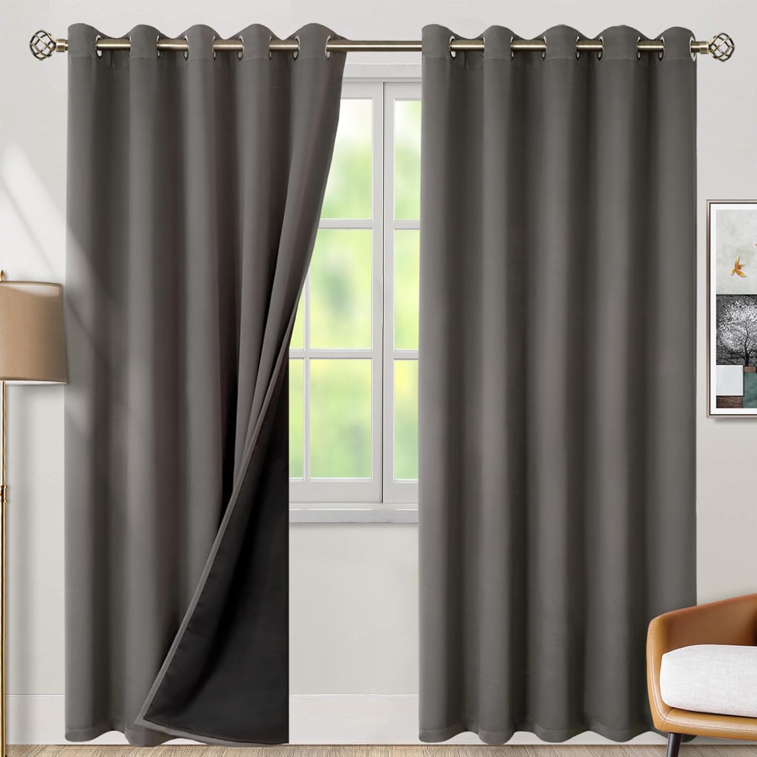 BGment Grey Blackout Curtains 84 Inches Long 2 Panels Set for Living Room, Thermal Insulated 100% Light Blocking Curtains & Drapes, Grommet Soundproof Curtains for Bedroom Window, Each 60 Wide