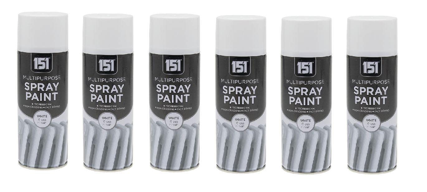 151 White Gloss Multi-Purpose Aerosol Spray Paint 400ml (6 Pack)
