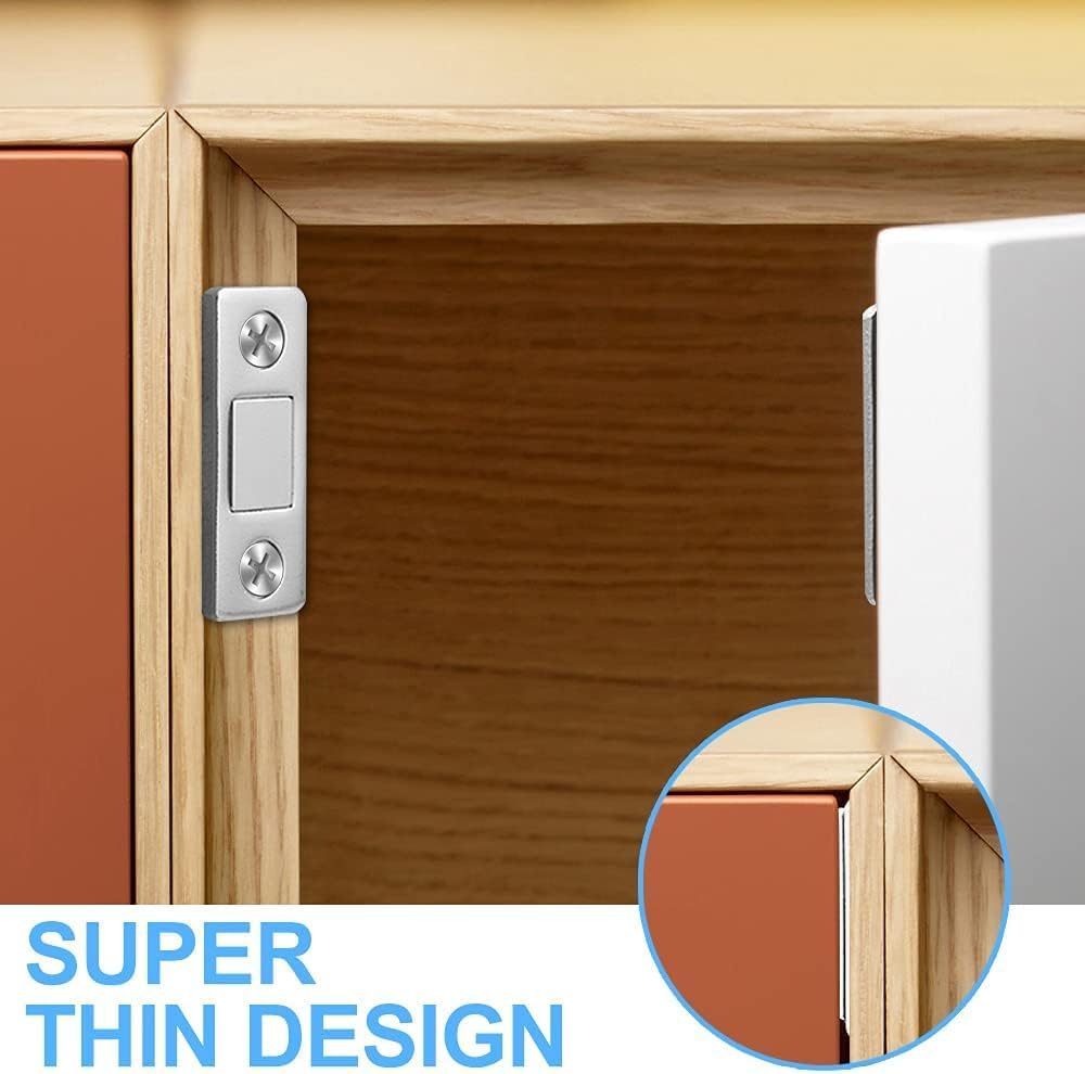 Chavda Magnetic Door Catch,Ultra Thin Cabinet Magnetic Catch with Strong Adhesive Sticker & Screws, Slim Drawer Magnets Locks Furniture Safety Latches (Pack of 4) 2