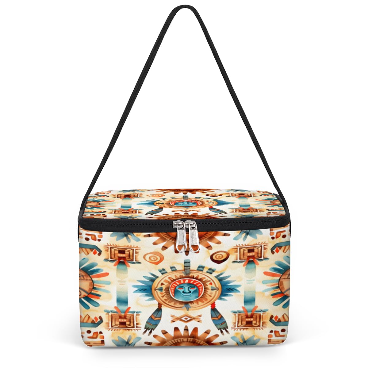 GzLeyigou Indian Traditional Lunch Bags for Women Men 9 Cans, Hot & Cold Food Delivery Bag Insulated Grocery Bag Insulated Lunch Box Ethnic Ornament Cooler Bag for Office Work Picnic Beach