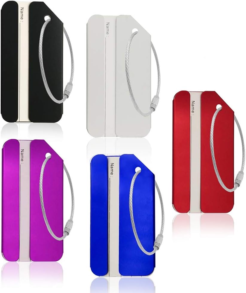Luggage Tags,Tikesiho Aluminum Luggage Tags & Bag Tags Travel ID Labels Tag For Baggage Suitcases Bags, 5 PACK