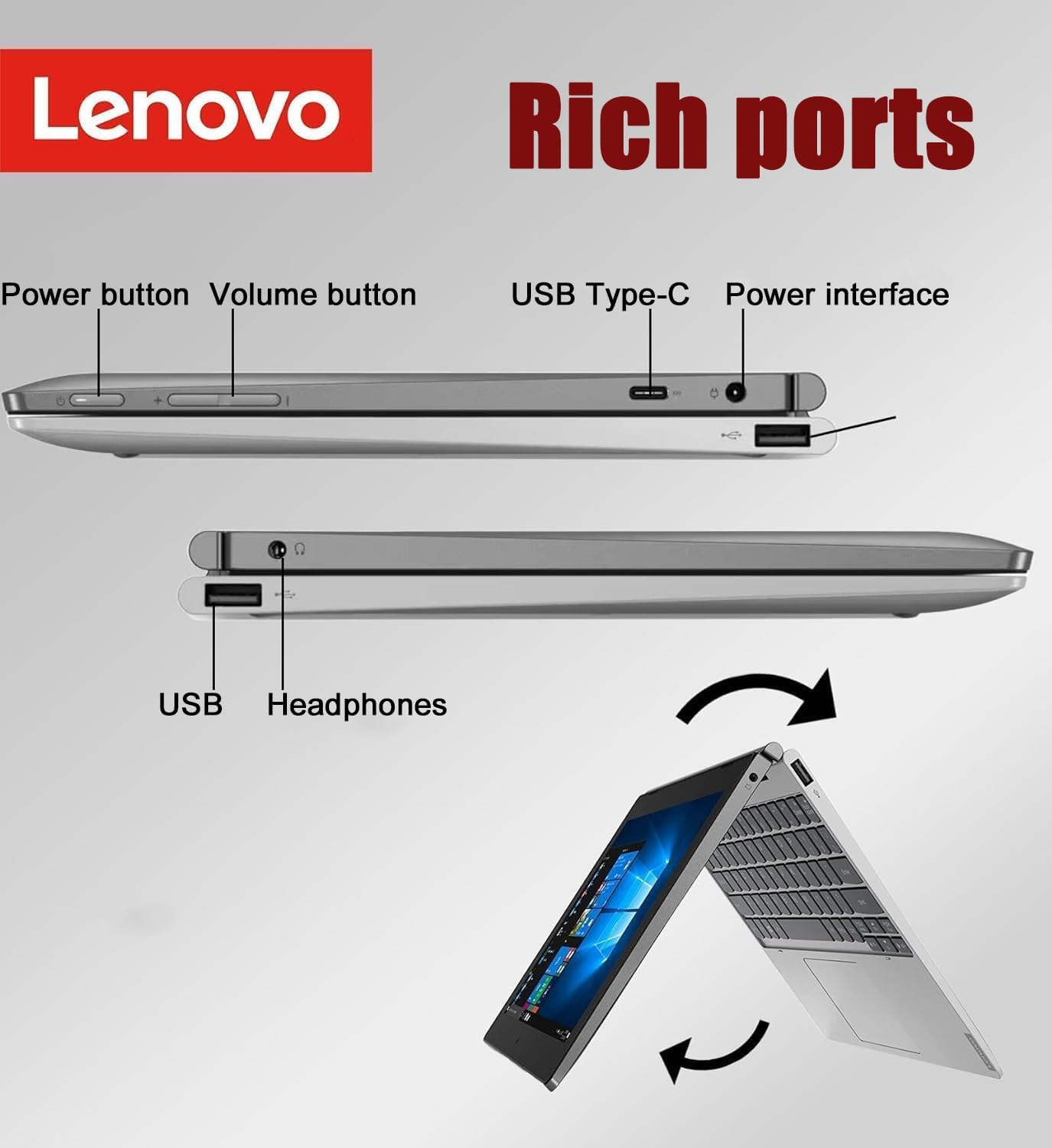 Lenovo IdeaPad D330 2-en-1 à écran Tactile Ordinateur Portable, 10,1 Pouces (1280 x 800), Intel Celeron N4000, 4 Go de RAM, SSD de 64 Go, Clavier Japonais QWERTY, Windows 11 Pro (reconditionné)