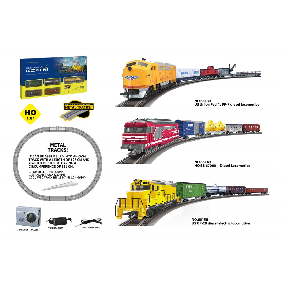 Modellino di locomotiva FF-7 in scala 1/87 HO US Union Pacific FF-7 con binari in metallo e carrello che può correre, set di treni americani fai da te Starter kit di treno elettrico per