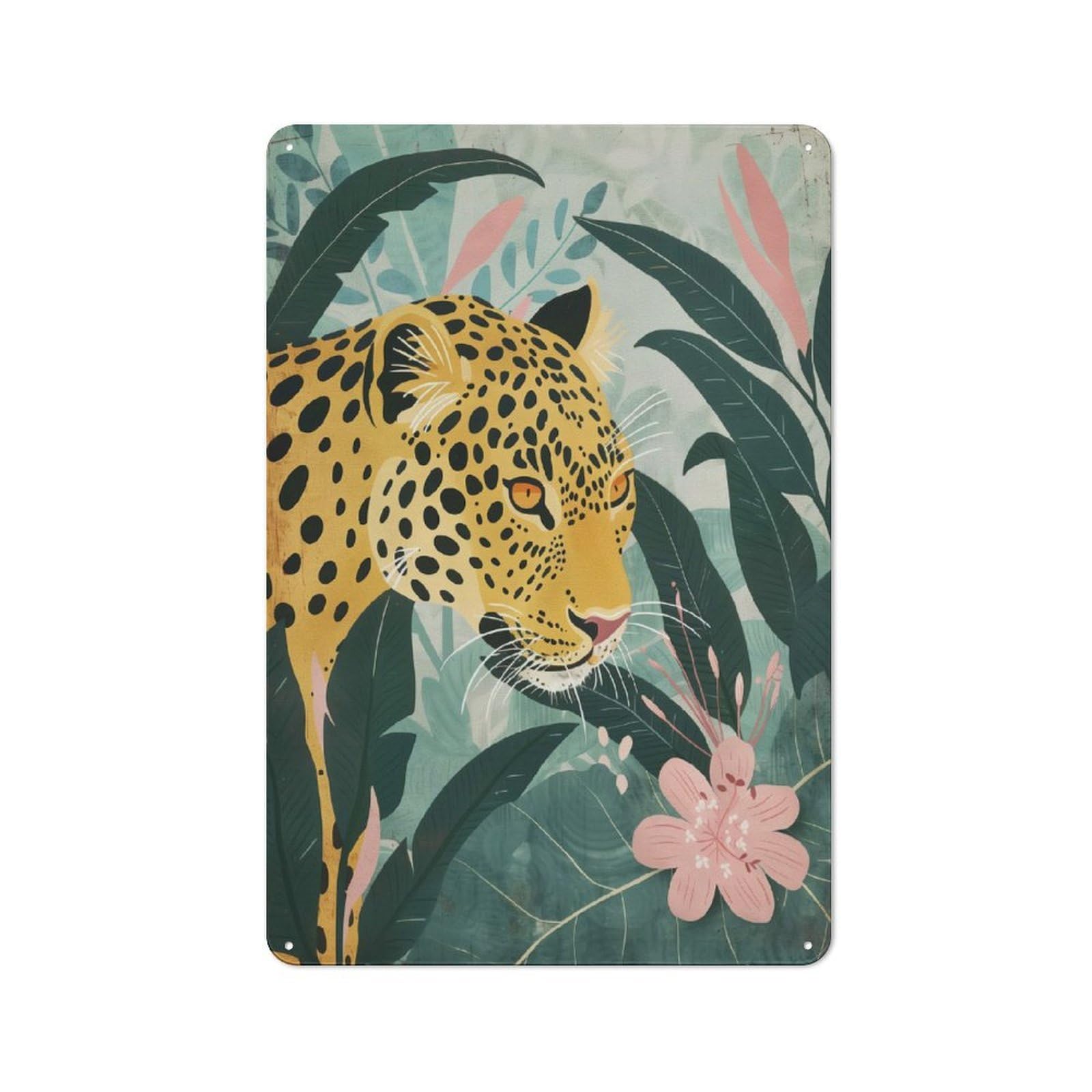 Junmoney Style-21 Leopard Tropical Jungle Rustic Metal Sign 30X20cm, Country Vintage Country Wall Plaque For Cottage, Kitchen, Hallway Or Breakfast Nook