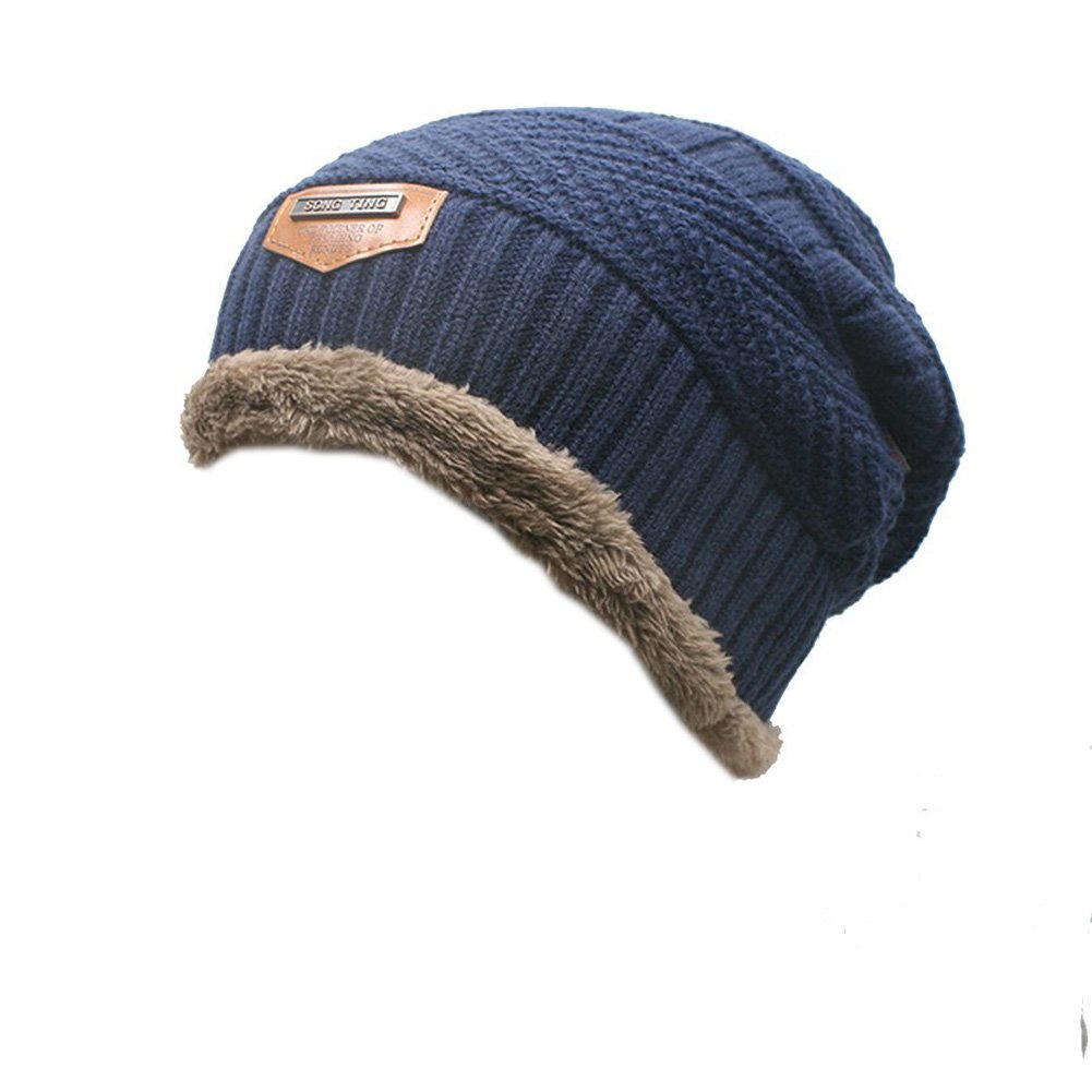 ModelshowMens Winter Skull Cap Woolen Beanie Slouchy Knit Wool Cap Outdoor Toe Cap Warm Ski Hat