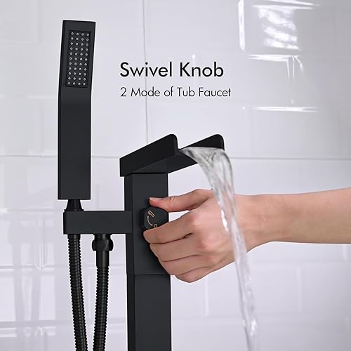 Miniatura 4 de BAGNOLUX Grifo de bañera independiente para montaje en el suelo, grifos de baño de latón con una sola manija con ducha de mano (estilo cascada B,