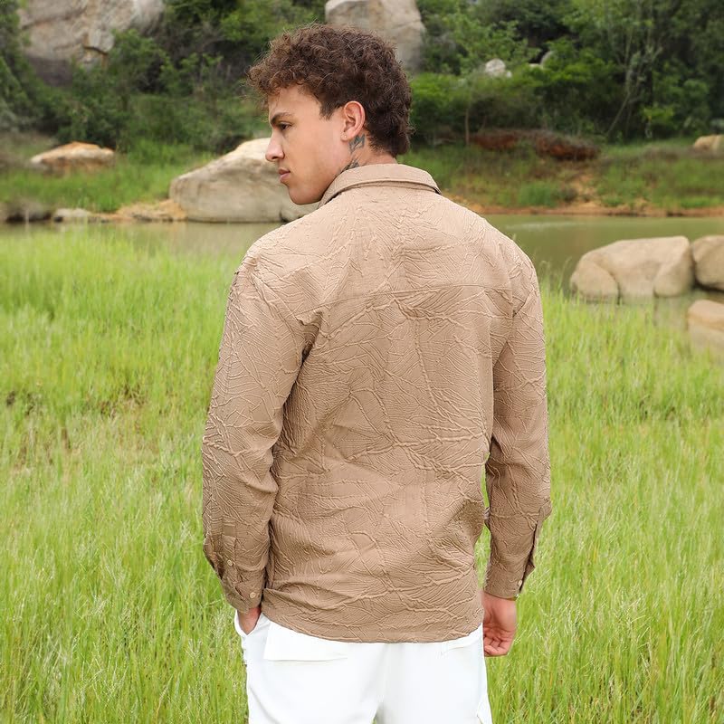 Image of CAHOOT Men's Multitrack Striped Oversized Shirt for Casual Wear | Spread Collar | Long Sleeve | Button Closure | Oversized Shirt Crafted with Comfort Fit for Everyday Wear
