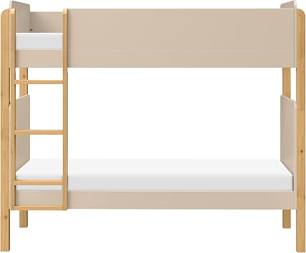 Babyletto Tiptoe Convertible Bunk Bed in Taupe and Honey, Converts to Two Twin Beds, Reversible Ladder, Greenguard Gold Certified