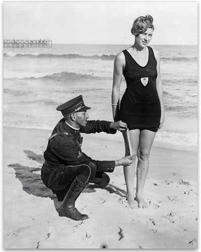 Swimsuit Cop 11x14 Unframed Poster  Vintage 1920s Beach Photography, Black & White Fashion History, Old-Fashioned Swimwear & Laws, Retro Police