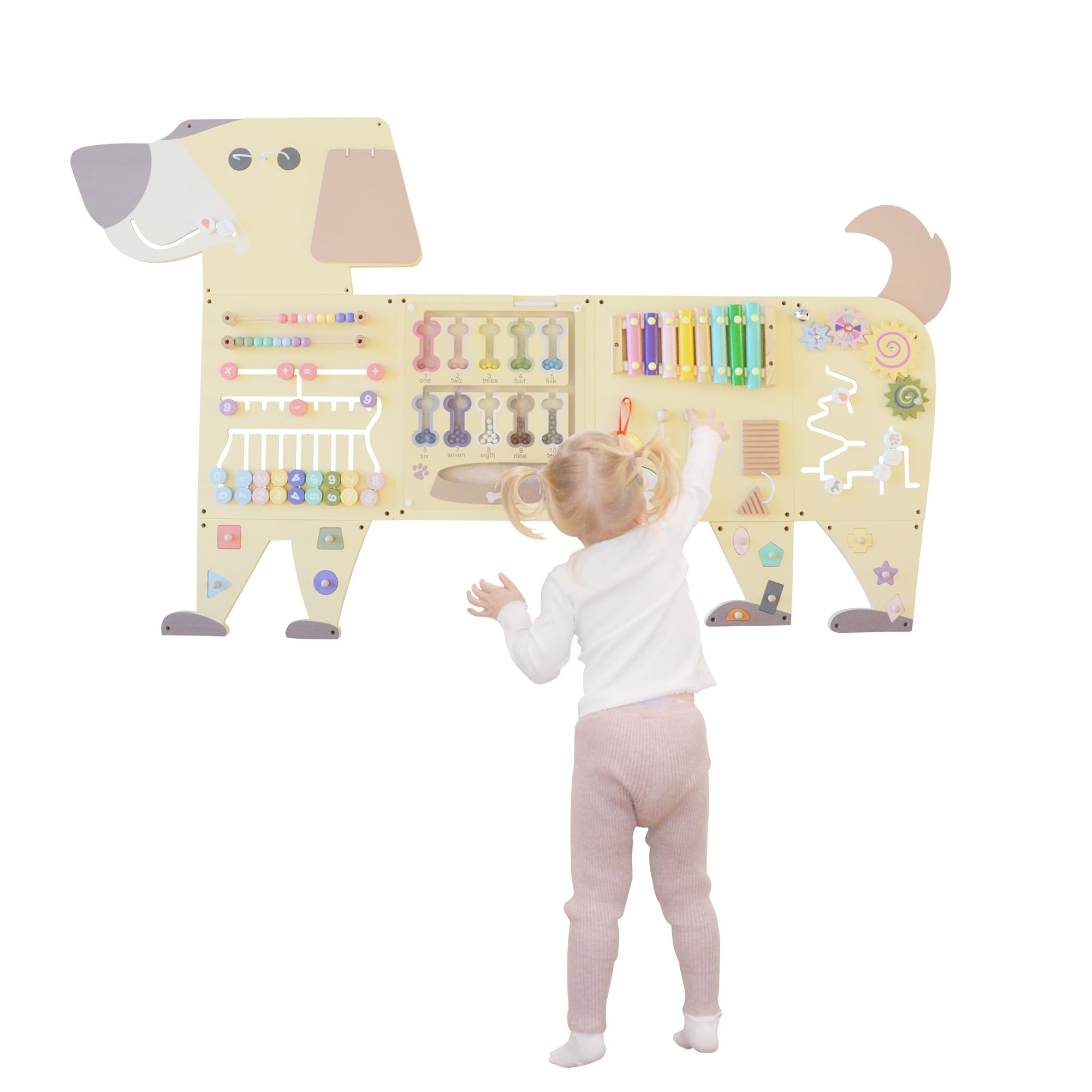 EsterFlare Dog Activity Wall Busy Board Panels, Toddler Learning Activity Center, Montessori Sensory Activity Board, Educational Toys for Children’s Playroom & Daycare