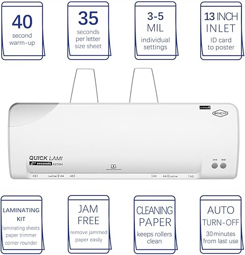 Miniatura 7 de SINCHI Calentamiento de 40 segundos, laminador de 3 a 5 mil, 13 pulgadas y paquete de 100 hojas laminadoras SINCHI de 5 mil