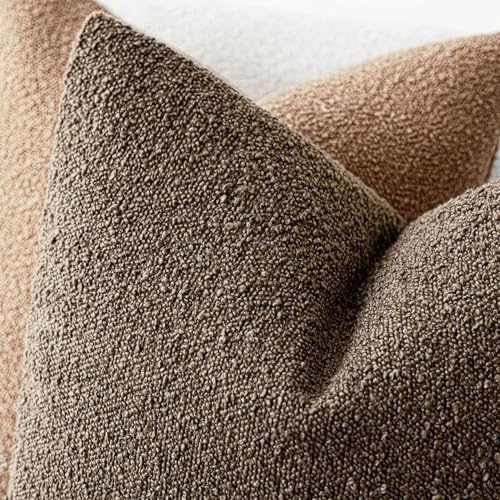 Image of Foindtower Decorative Textured Boucle Throw Pillow Covers Accent Solid Pillow Cases Neutral Soft Cozy Couch Cushion Case for Chair Sofa Bedroom Living Room Home Decor 16x16 Inch,1PC,Light Brown