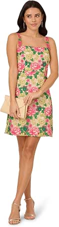 Adrianna Papell Women's Floral Embroidery Sleeveless Dress Brown Size 2