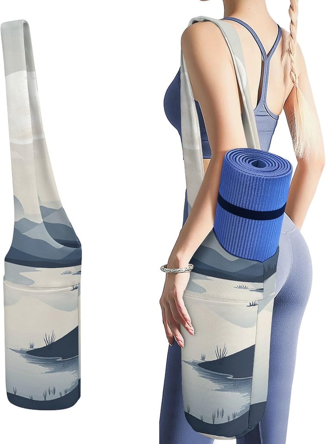 Rivers And Mountains Yoga Mat Bag Long Tote Yoga Bag with Large Side Pocket Yoga Mat Carrier Fit Most Size Mats