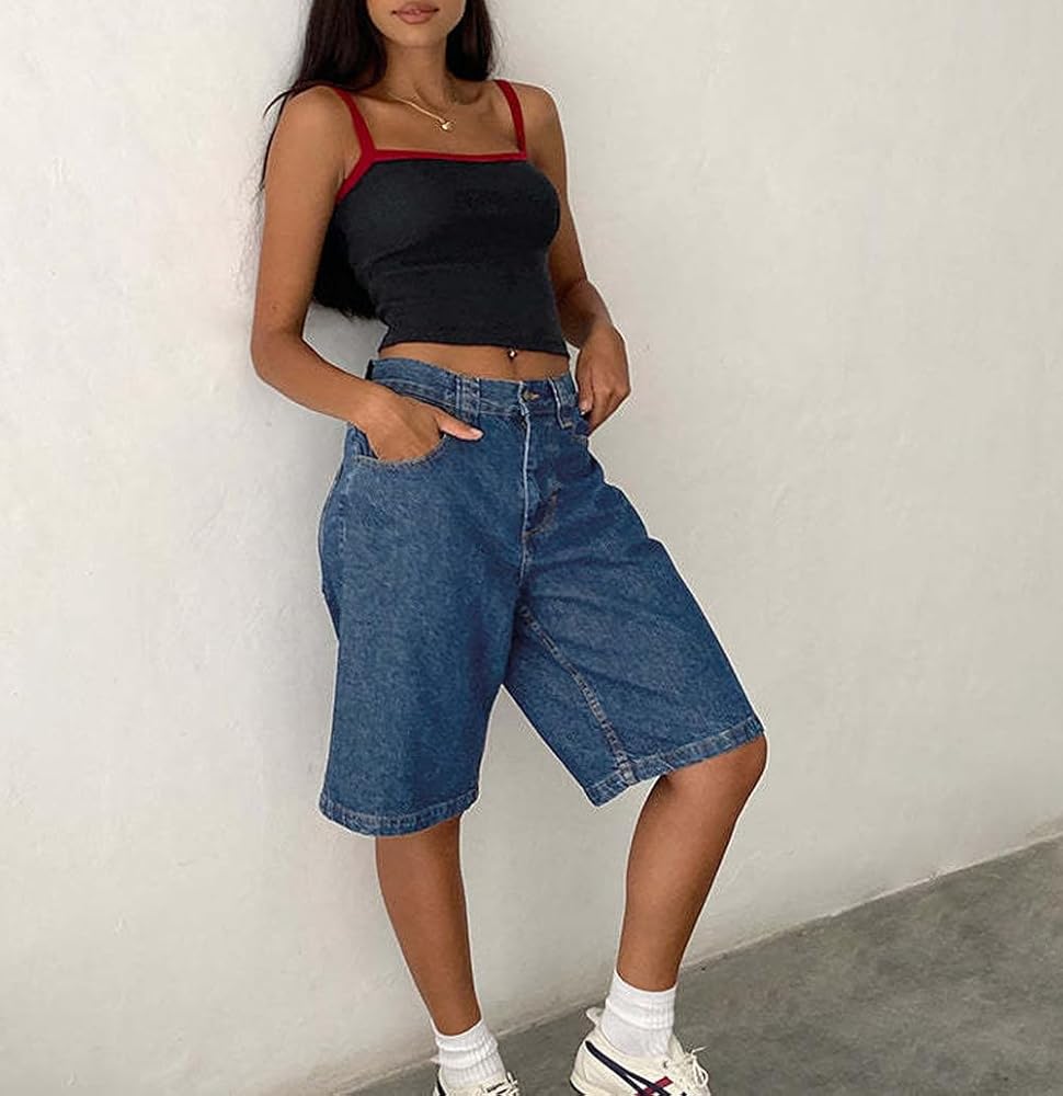 Xadsfeel Womens Bermuda Jean Shorts Low Rise Loose Denim