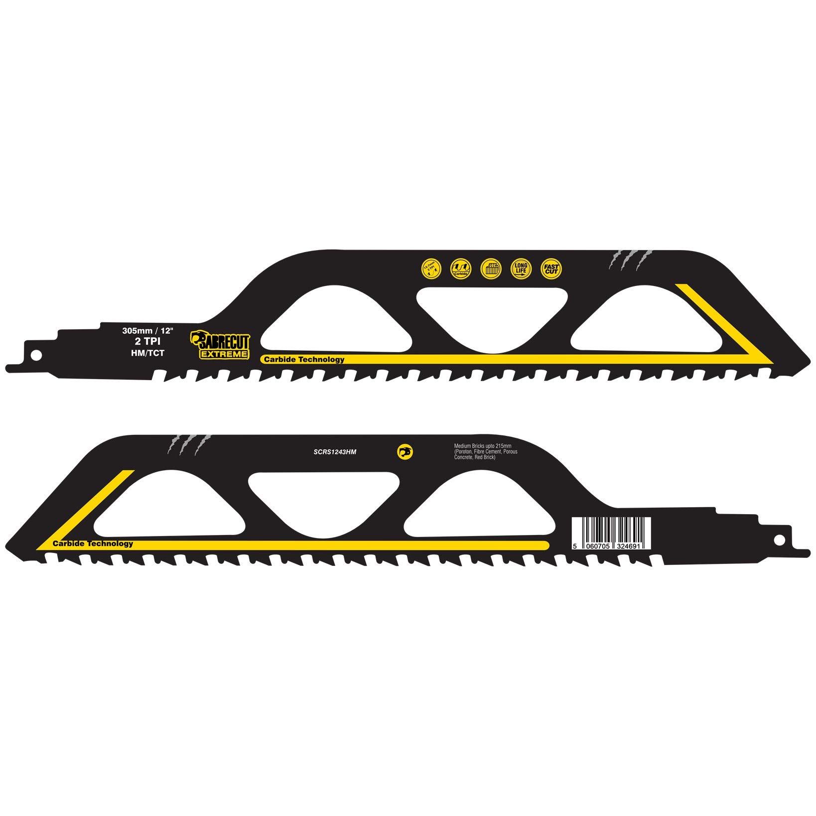 SabreCut 3pcs SCRS1243HM_3 305mm 2 TPI S1243HM Lame sega a gattuccio | Denti carburo di tungsteno offrono taglio duraturo in muratura e materiali edili
