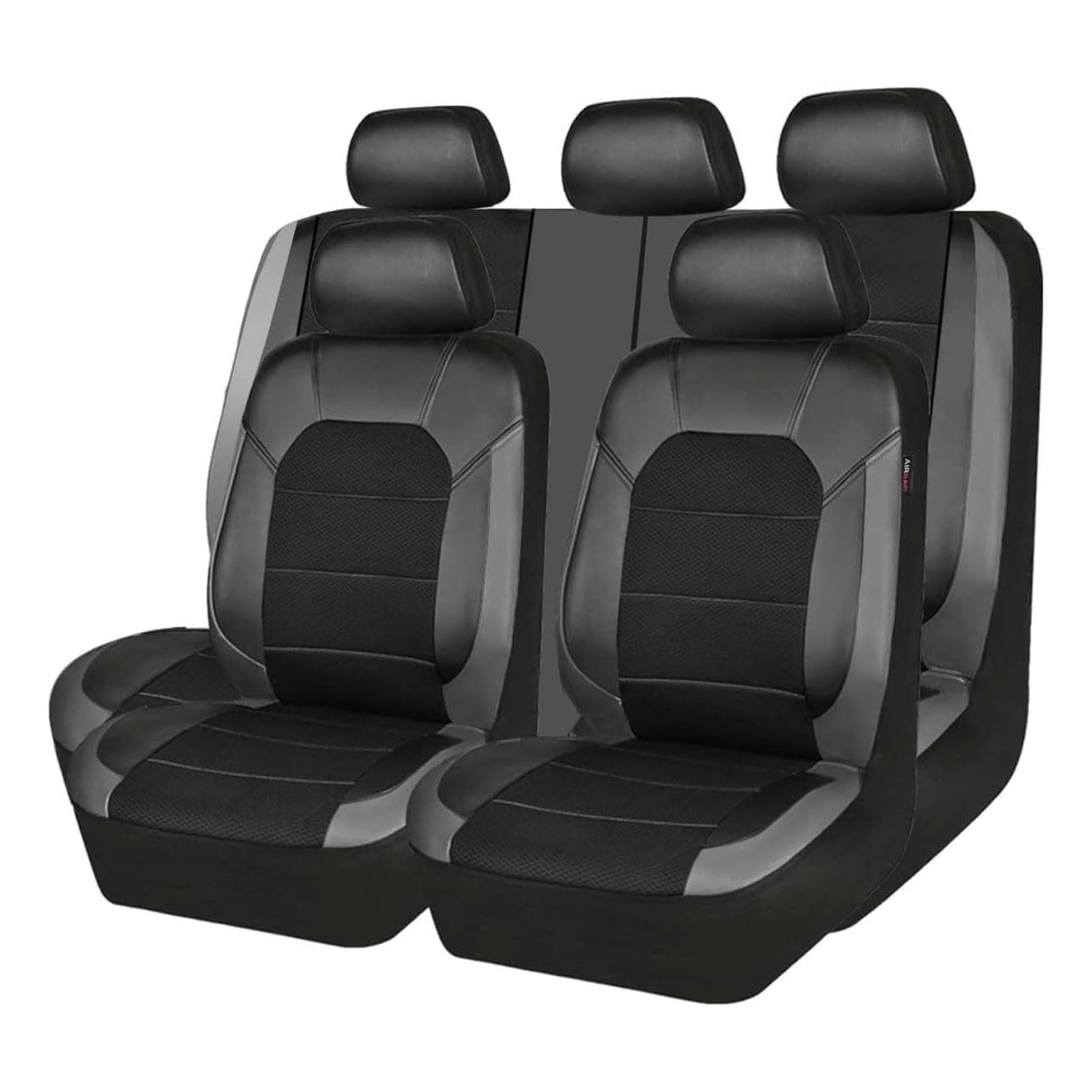 MaKeMoney Set di 9 coprisedili per auto in pelle per Audi Q3 S-Line/Q3 Quattro/Q3 Sportback/Q5/Q5 Set completo di protezioni per sedili accessori interni B/grigio nero