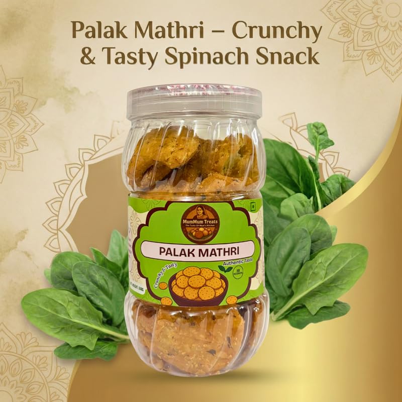 Image of MumMum Treats Palak Mathri | Crispy & Flaky Tea-Time Snack | Savoury Spinach Nasta for Anytime Cravings | 300g