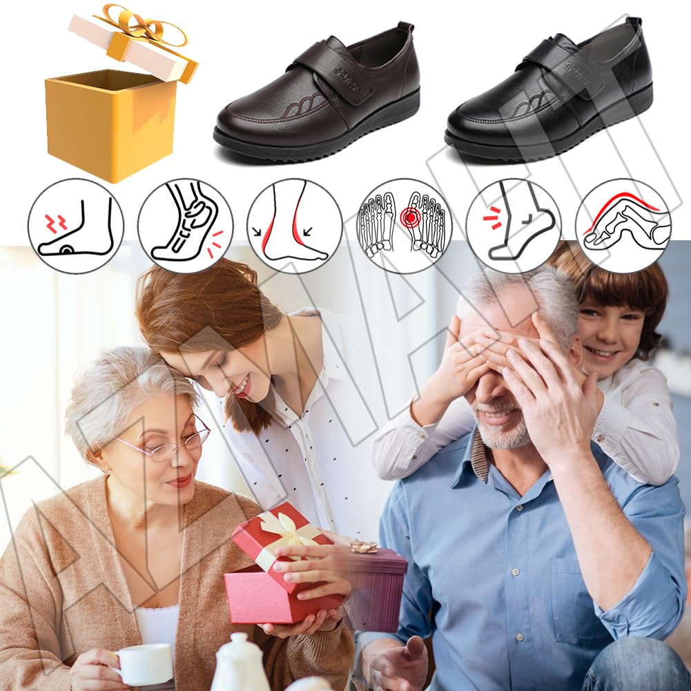 Scarpe Ortopediche Impermeabili in Pelle per Piedi Gonfi e Larghi - Pantofole Comode per Diabetici, Anziani, Uomo e Donna - Nero, 42/260mm