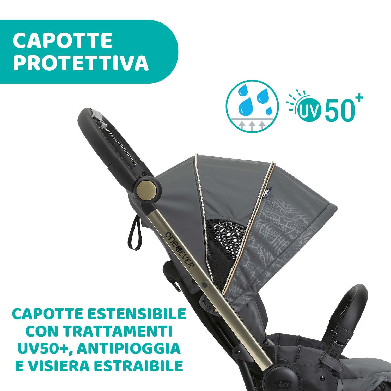 Chicco One4Ever Passeggino Leggero e Compatto, 0 Mesi a 4 Anni, Portata Max 22 kg, Pieghevole, Schienale Reclinable, Chiusura Automatica in 1 Gesto, Capotte Parasole e Parapioggia, Verde