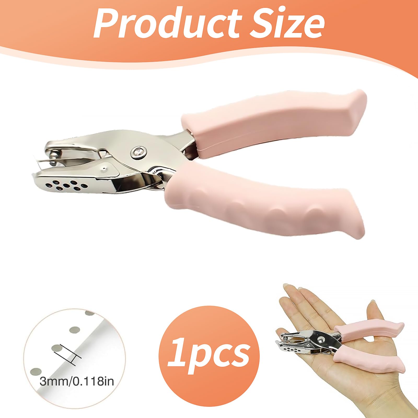 Wjelet Single Hole Punch, Pink Handheld Circle Puncher with Soft Grip, 3mm Handheld Hole Puncher, Ideal for DIY Crafts Office - Image 2