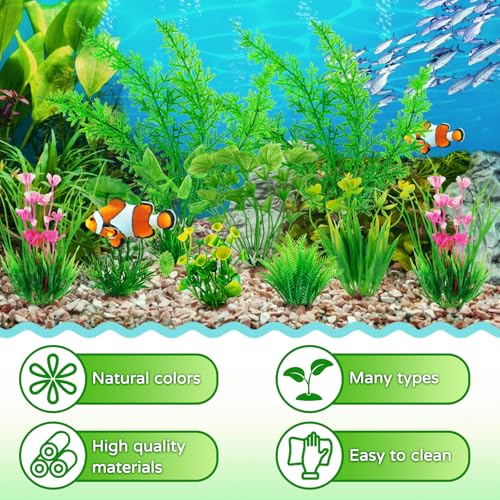 QUOZUO Fish Tank Accessories Green Plants, 10pcs Green Aquarium Decorations, Fish Tank Decor Plastic Plants - Image 4