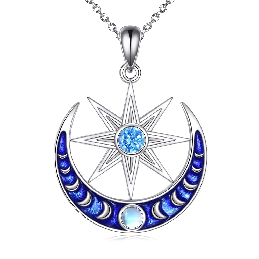 Amazon.com: LUHE Cresent Moon Star Necklace 925 Sterling