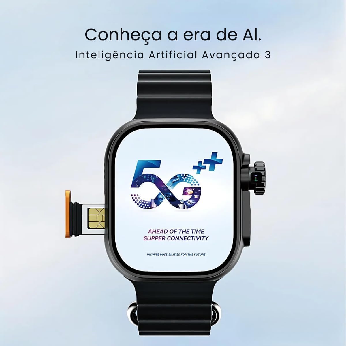 Smartwatch Relógio Inteligente 5G Ultra 3 AI, 16GB, com Pulseiras de 49mm, Tela AMOLED, CHIP, Câmera, NFC, ChatGPT, GPS, Masculino, Multifuncional, Resistente à Água, Moderno (Preto)