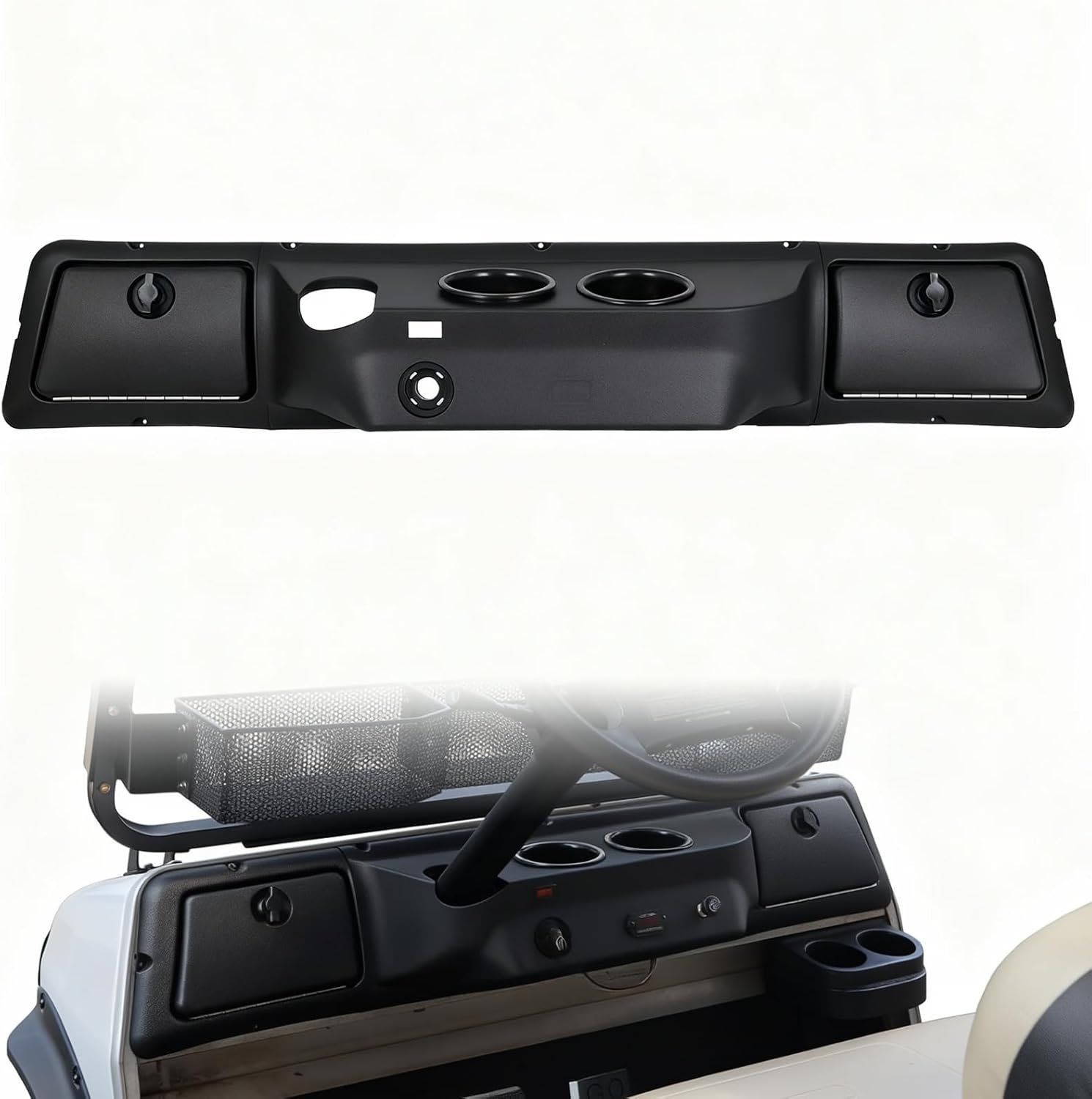 Golf Cart Dash Board Cover Assembly Compatible with 1982 Up Club Car DS Carryall Models, ABS Plastic with Extra Storage Cup Holders