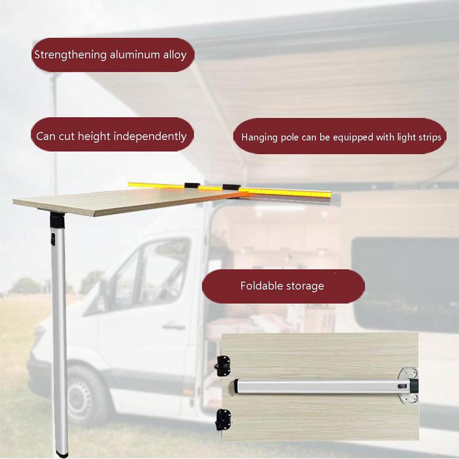 teleskopisch RV-Klapptischbein mit Gleitschiene für Wohnmobile, Wohnwagen, , Reisen, Tragbar Verstellbare Tischhalterung aus Verdickter Aluminiumlegierung, Tischbeine+50cm Dia (ohne Tabelle),Silver