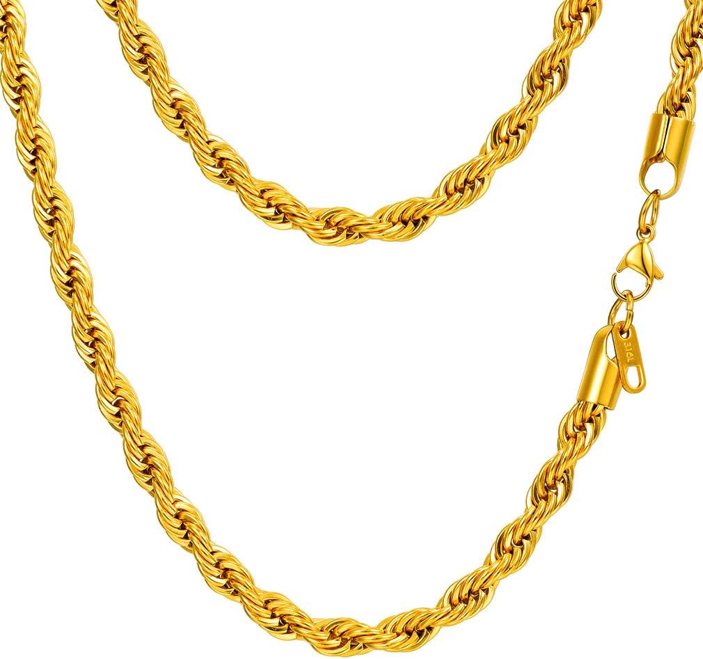 PROSTEEL Stainless Steel Chain Necklace for Men Women, Wheat Chain/Rope Chain, Black/Silver/Gold Tone, W:3mm/6mm, L: 18/20/22/24/26/28/30 inch, Come with Box