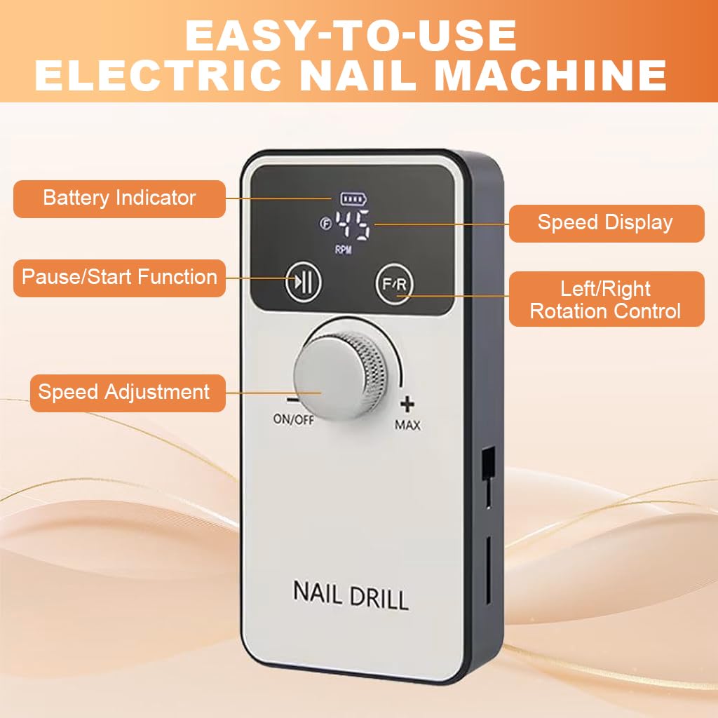 MAYCREATE Electric Nail Drill 45000RPM, 6 Bits and Sanding Bands for Acryli 1